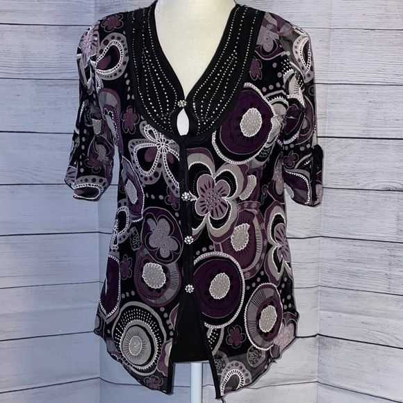Design Works Tops - NWOT Design Works Black and Purple Blouse
